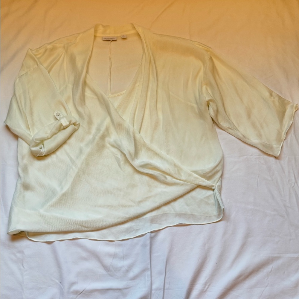 NY&Co Sheer Cream Wrap-Style Blouse